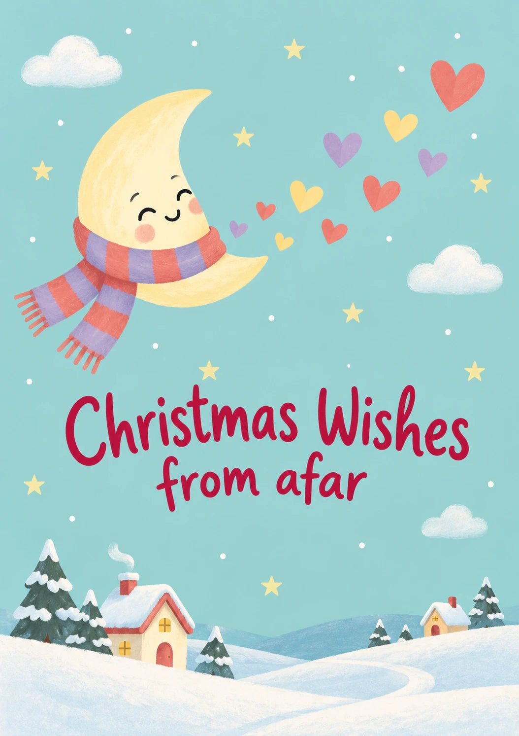 Crescent Moon Blowing Hearts Christmas Card for Cousin