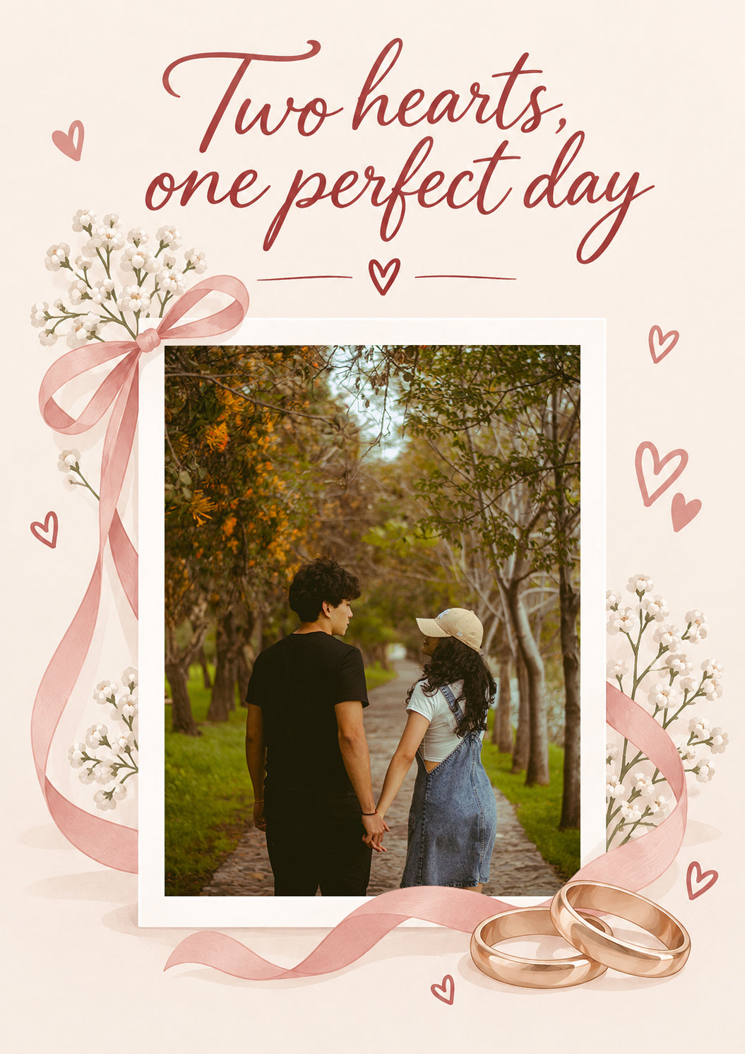 Two Hearts Floral Ribbon Photo Upload Anniversary Card for Sister and Partner