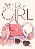 Load image into Gallery viewer, Pink Handbag and Headphones Birthday Card for Her
