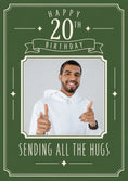 Load image into Gallery viewer, Green Classic Banner 20th Photo Upload Birthday Card for Him
