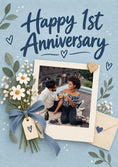 Load image into Gallery viewer, Blue Floral Daisy Bouquet Photo Upload 1st Anniversary Card for Her
