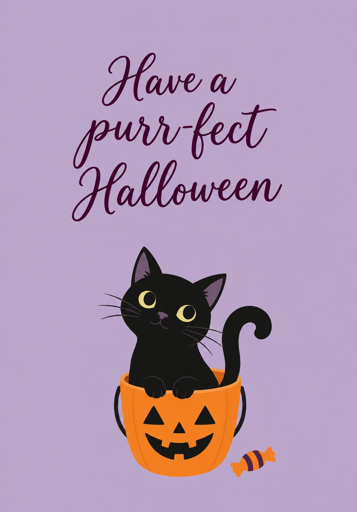 Funny Black Cat in Pumpkin Halloween Card for Her