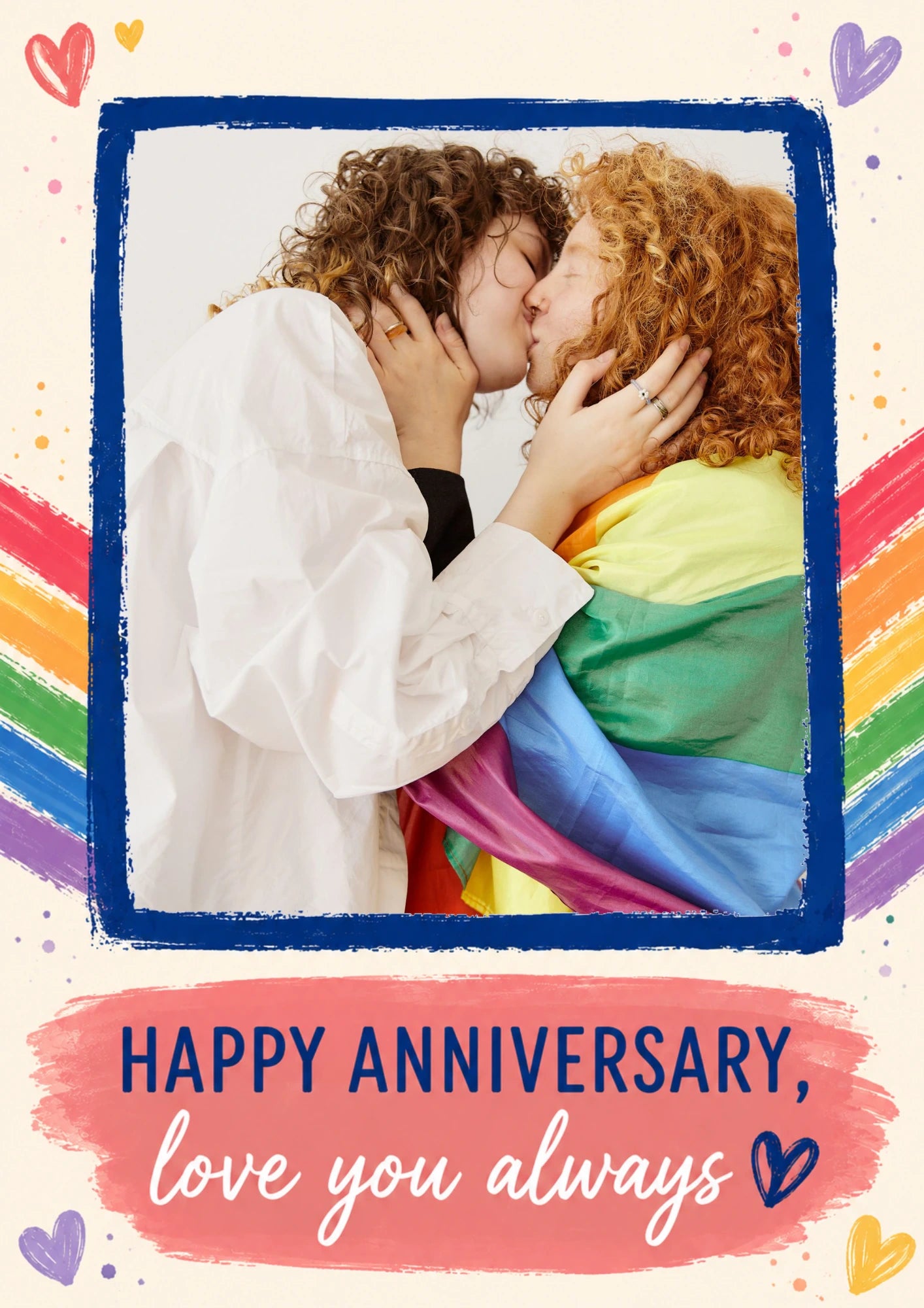 Rainbow Pride Hearts Photo Upload Anniversary Card