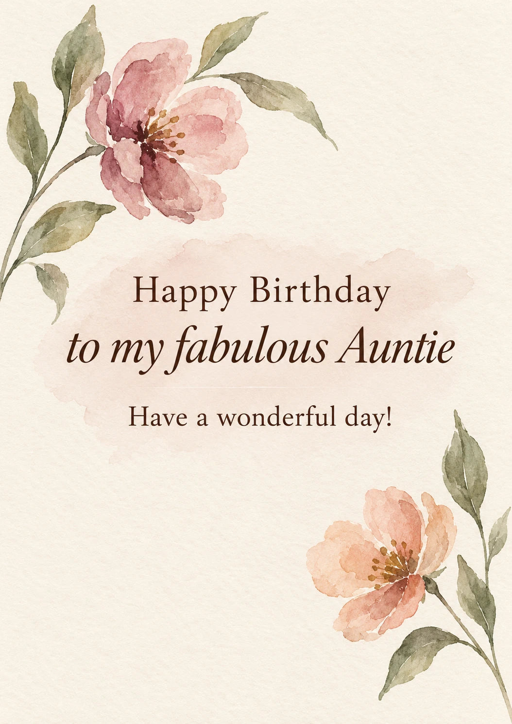 Watercolour Floral Auntie Photo Upload Birthday Card for Her