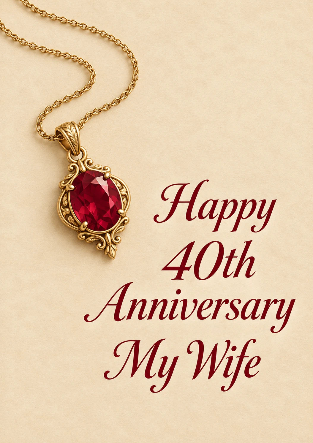 Ruby Gemstone Pendant 40th Anniversary Card for Wife