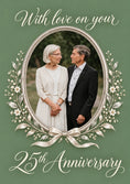 Load image into Gallery viewer, Silver Floral Oval Frame Photo Upload 25th Anniversary Card for Mum and Dad
