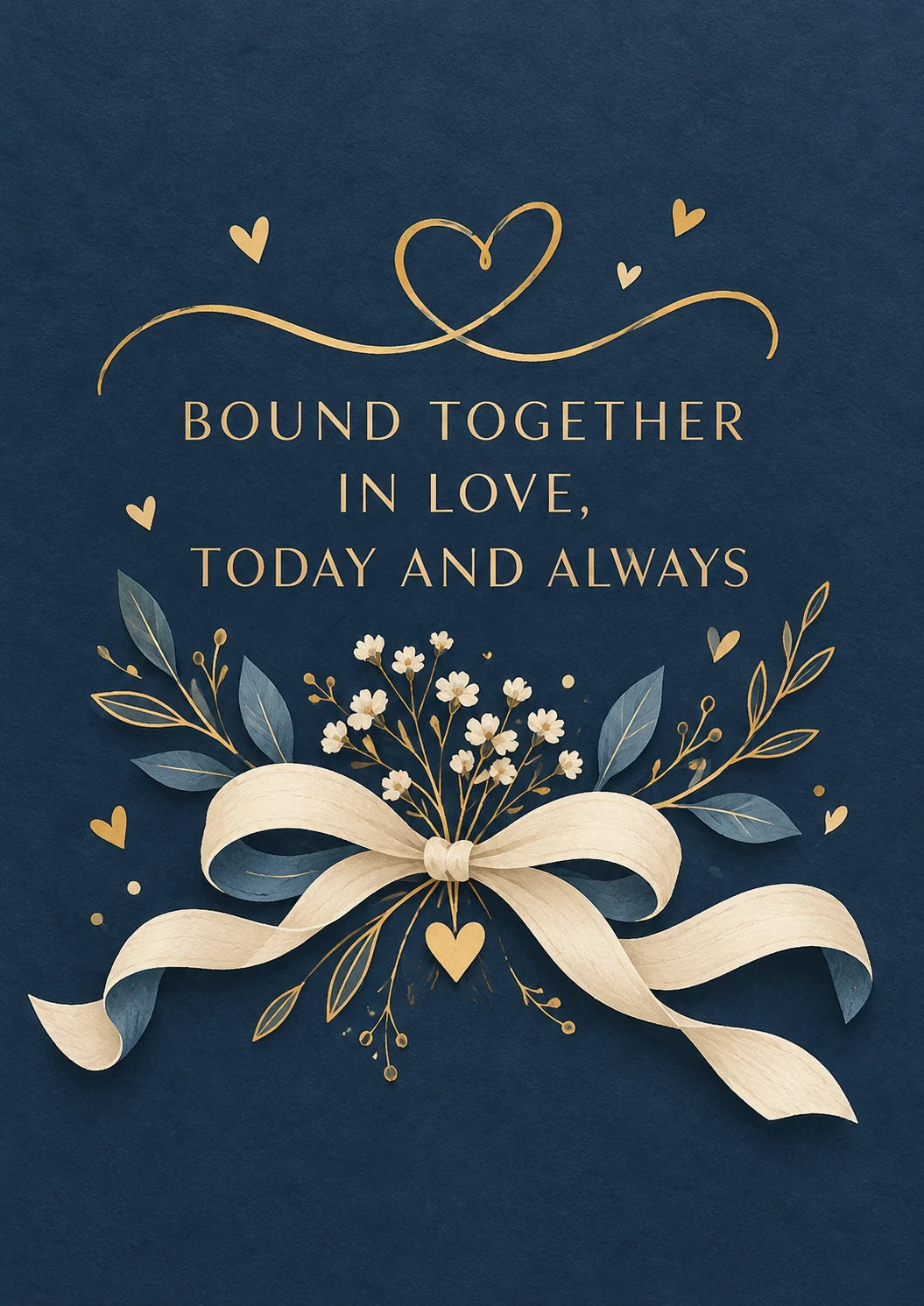 Navy Gold Floral Bow Bound Together Anniversary Card