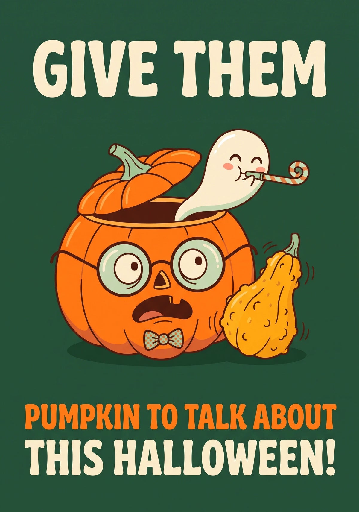 Funny Nerdy Pumpkin Ghost Halloween Card