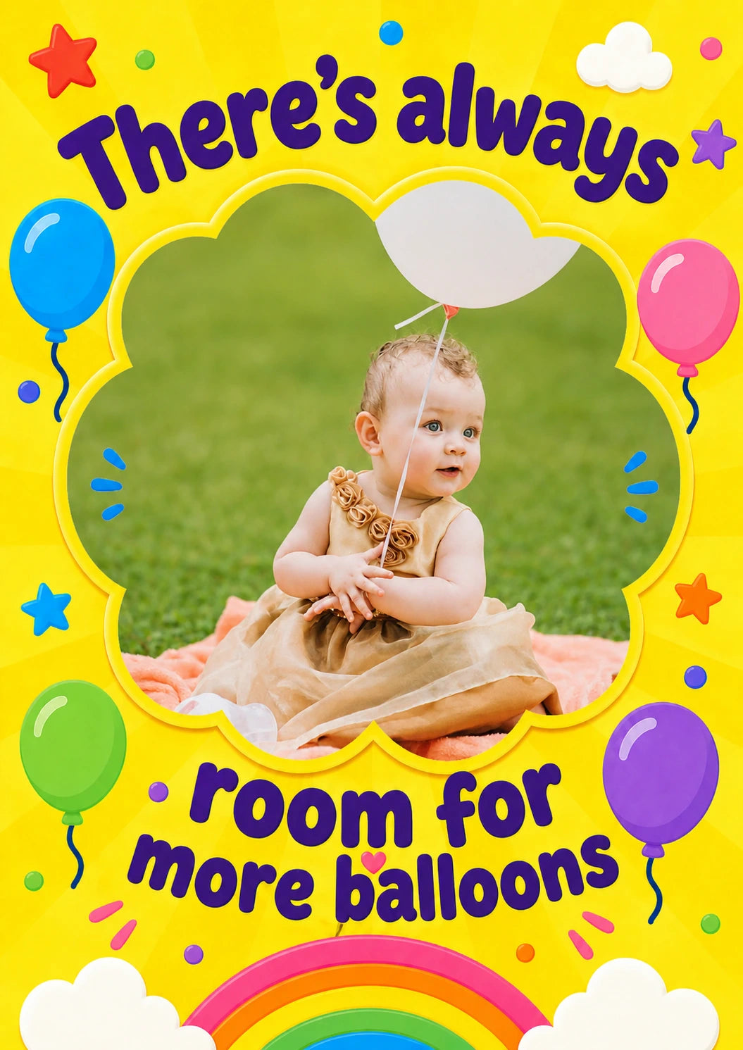 Colourful Balloons and Rainbow Photo Upload Birthday Card