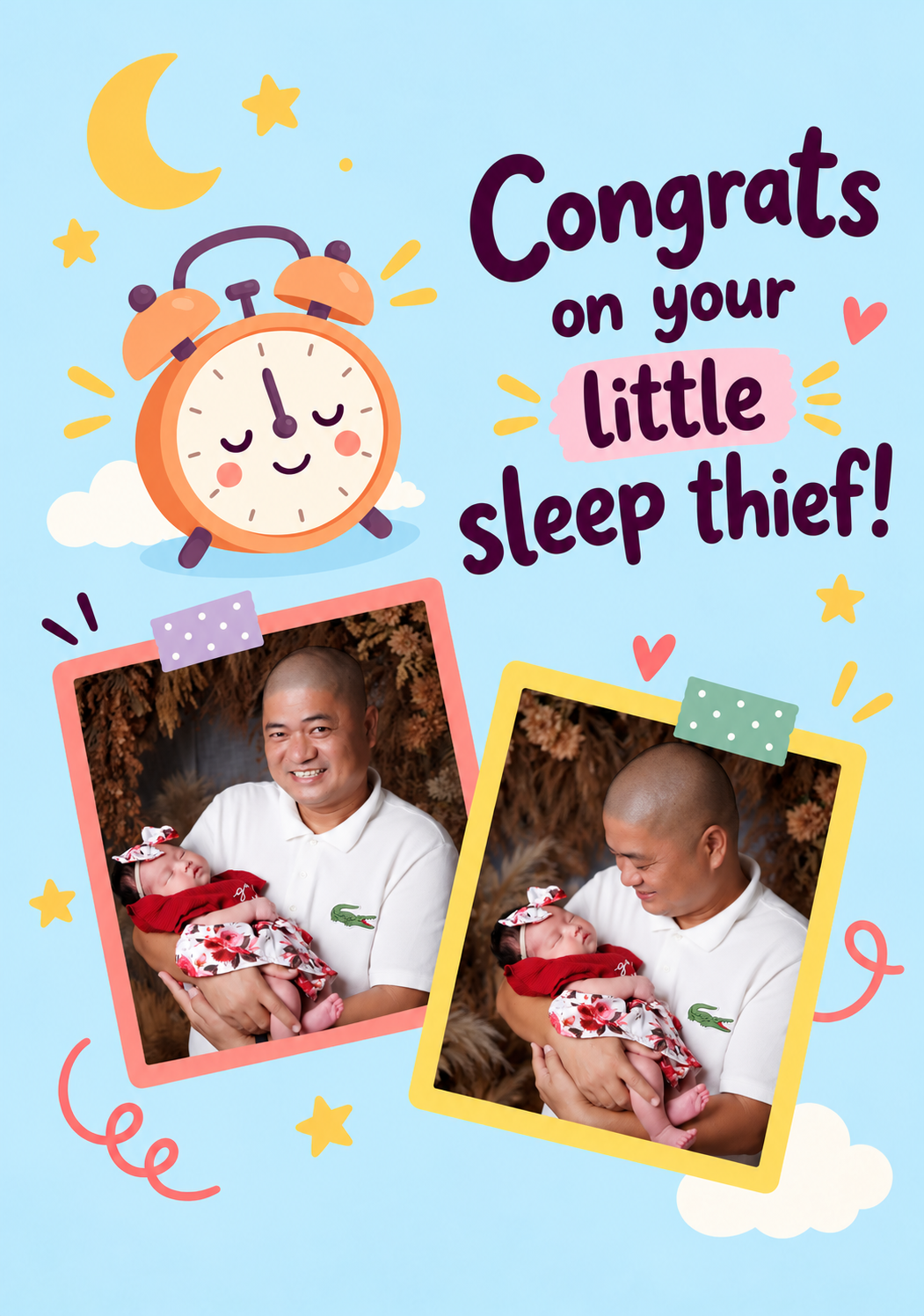 Funny Little Sleep Thief Photo Upload New Baby Card for Daughter and Partner