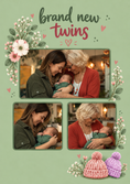 Load image into Gallery viewer, Sage Green Floral Twins Photo Upload New Baby Card for Granddaughter
