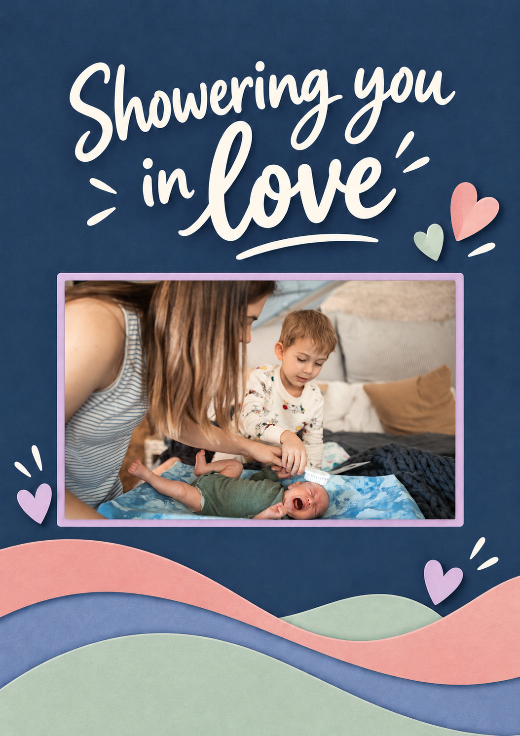 Showering You in Love Photo Upload New Baby Card for Cousin