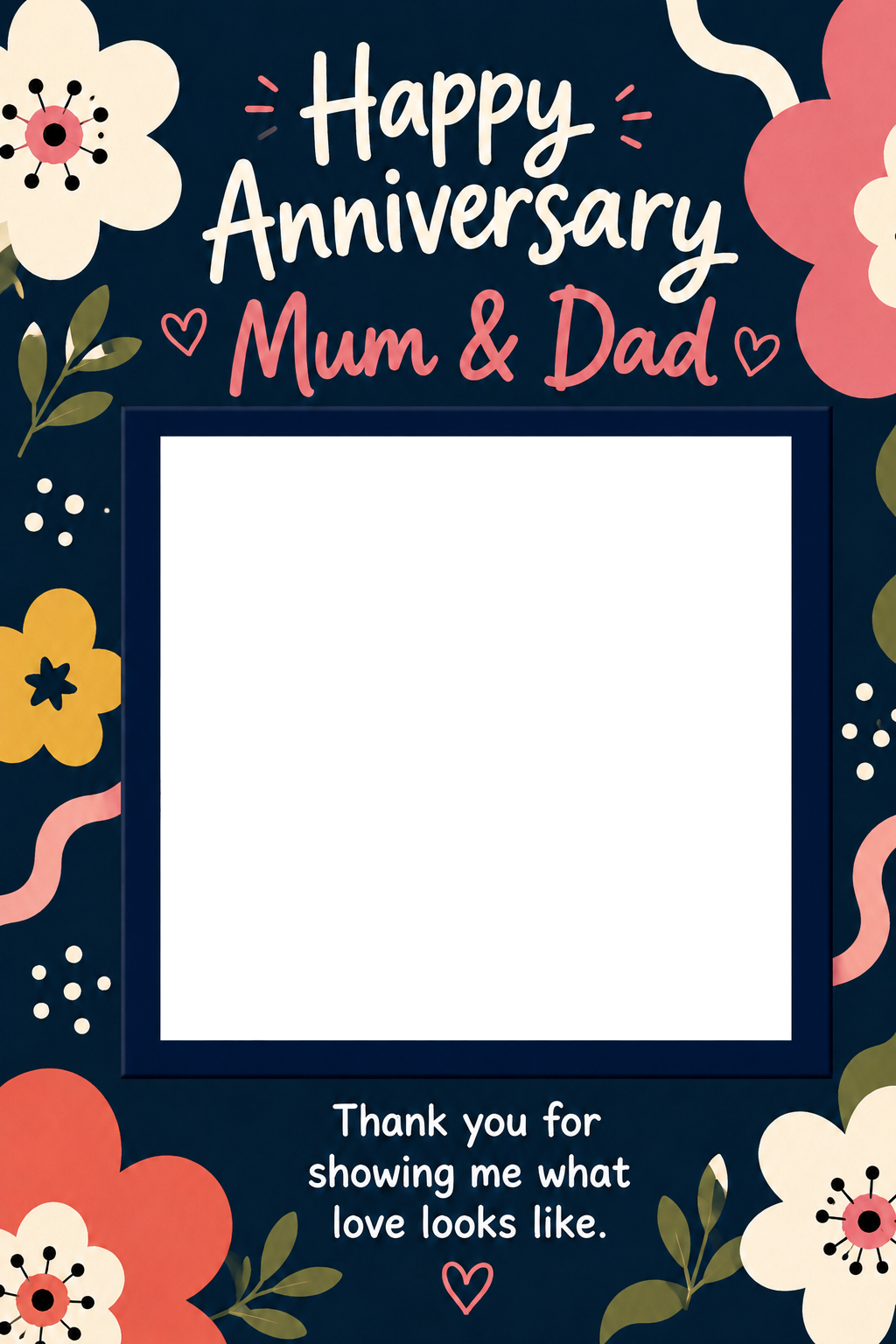 Floral Mum & Dad Photo Upload Anniversary Card