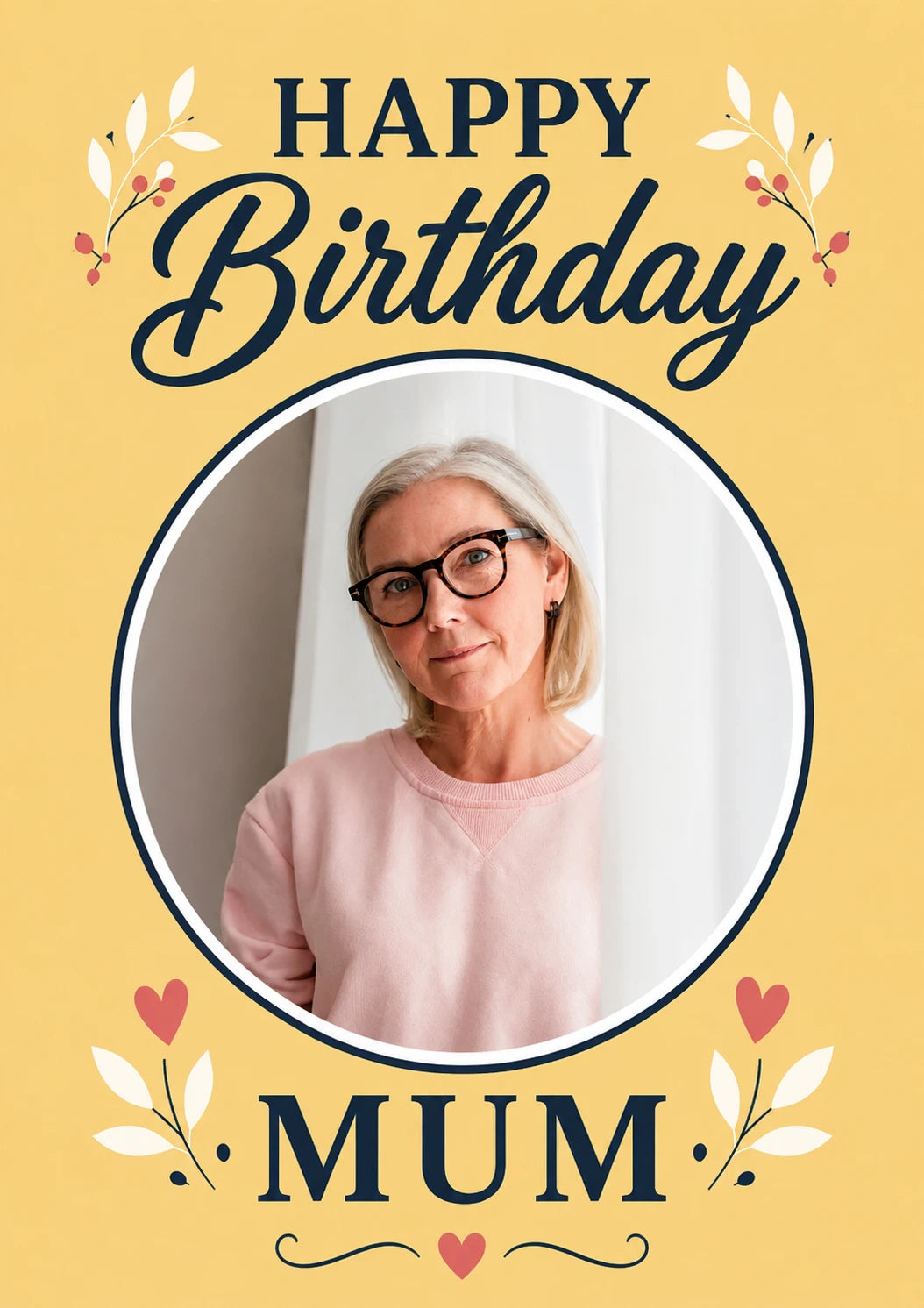 Floral Yellow Happy Birthday Mum Photo Upload Birthday Card for Her