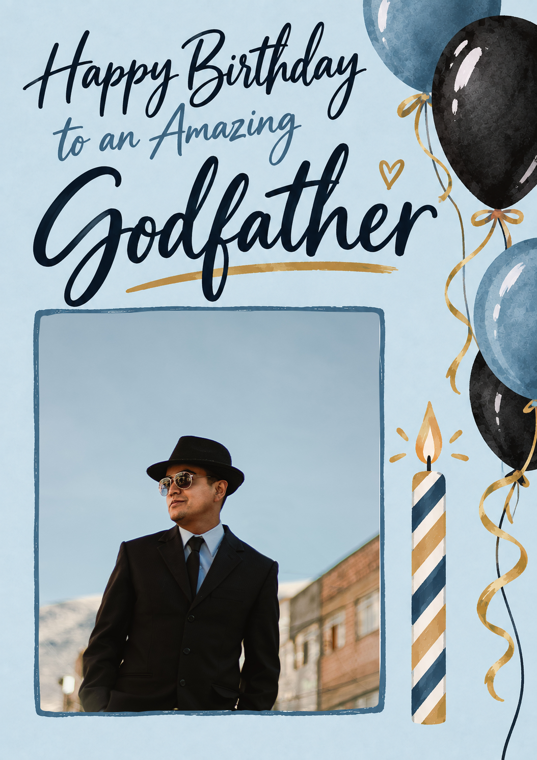 Blue Balloon Godfather Photo Upload Birthday Card for Him