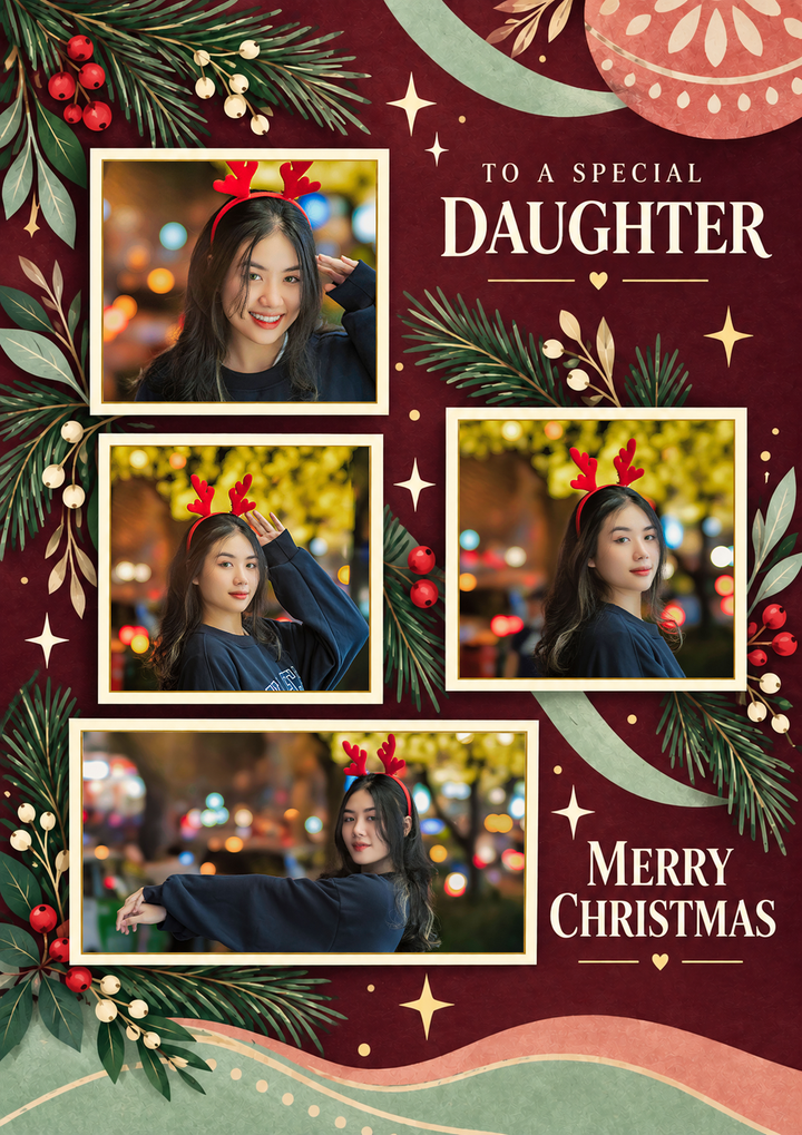 Festive Holly Daughter Photo Upload Christmas Card for Her