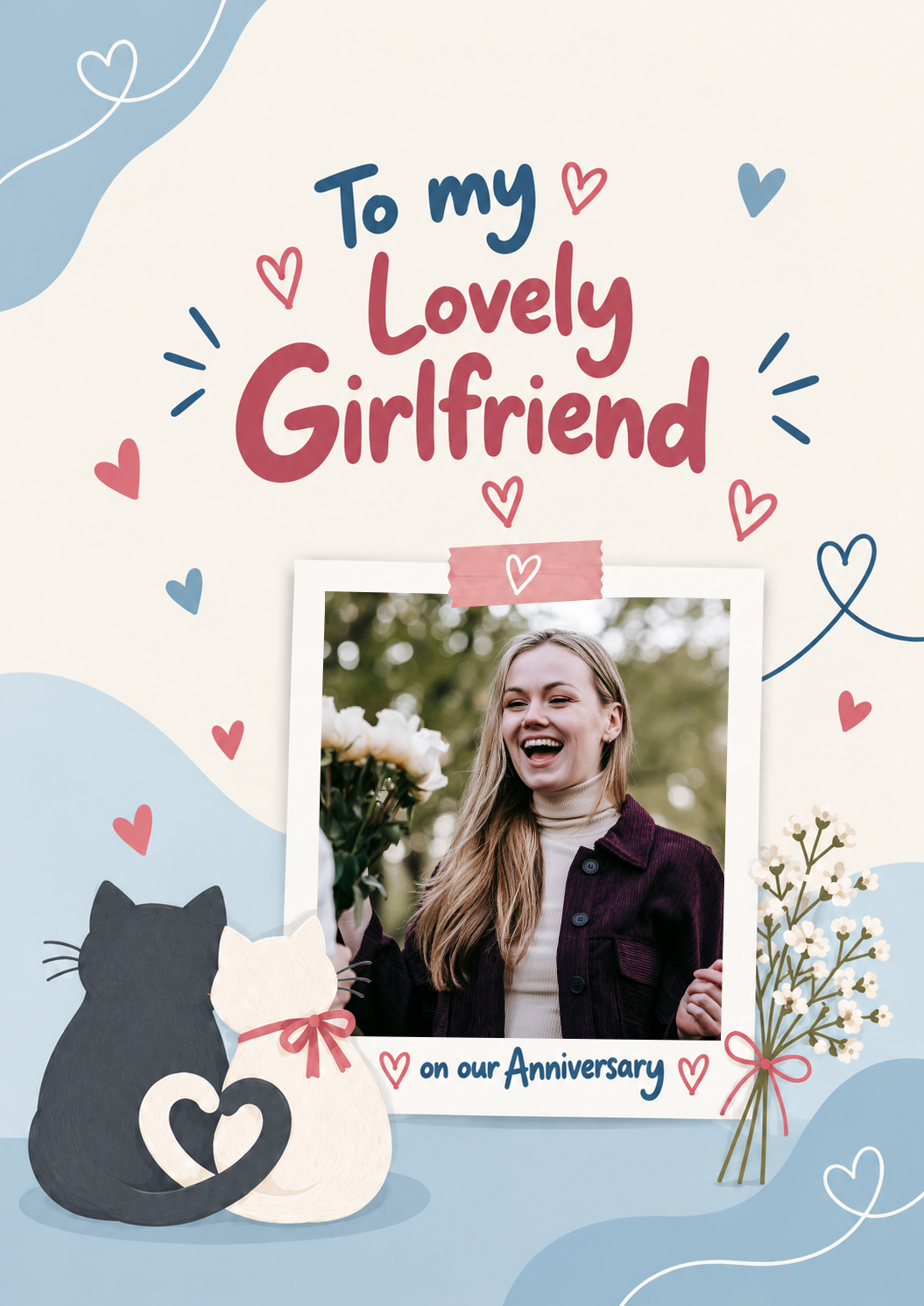 Cute Cats Couple Photo Upload Anniversary Card for Her