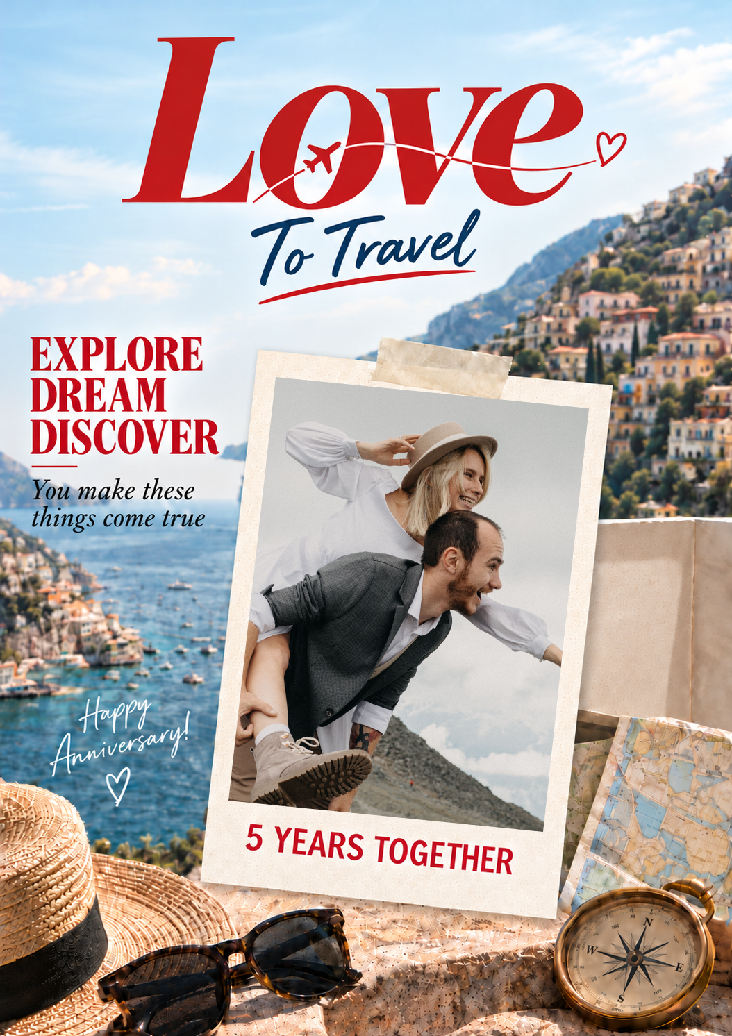 Love To Travel Magazine Photo Upload Anniversary Card for Wife