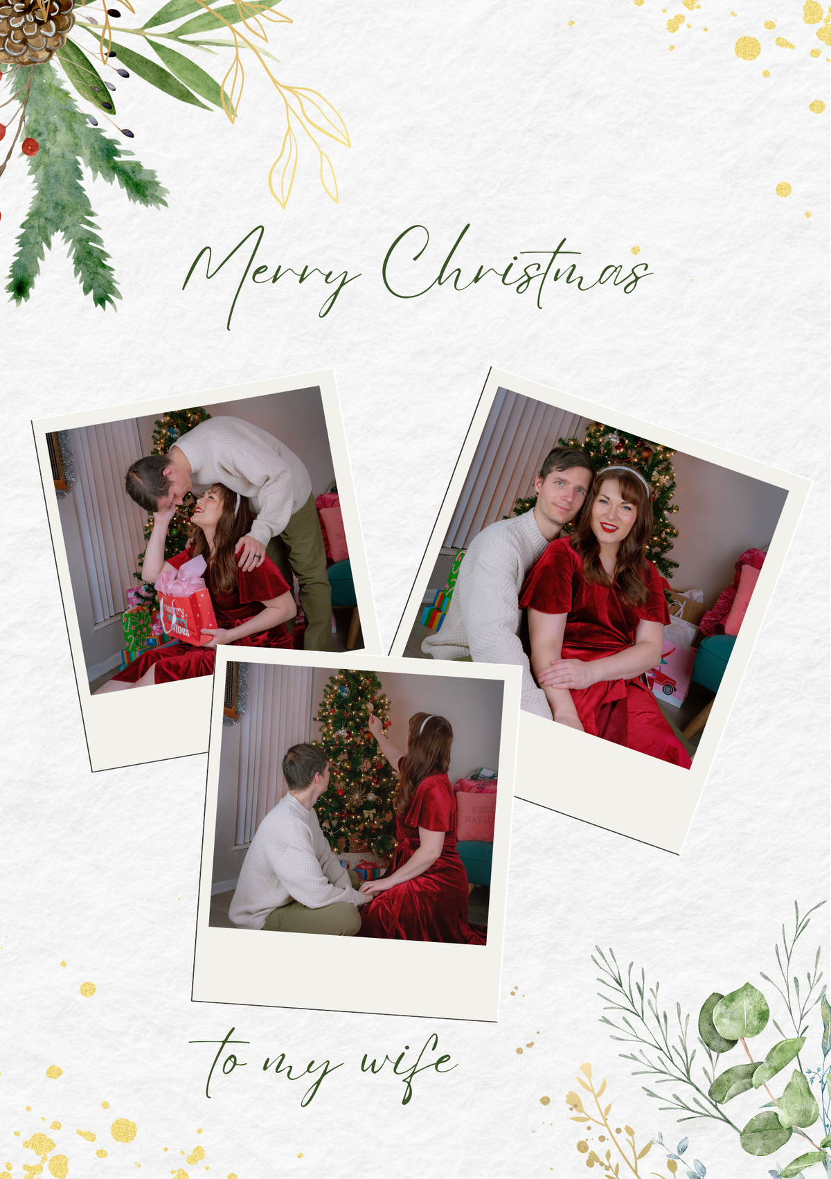 Botanical Polaroid Collage Photo Upload Christmas Card for Her
