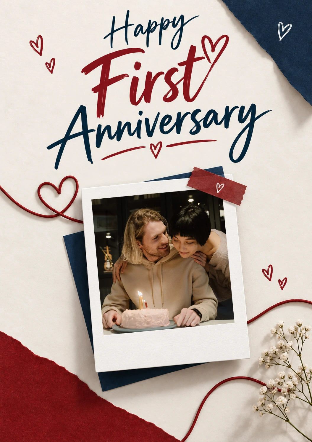 Happy First Anniversary Brushstroke Photo Upload Anniversary Card for Him