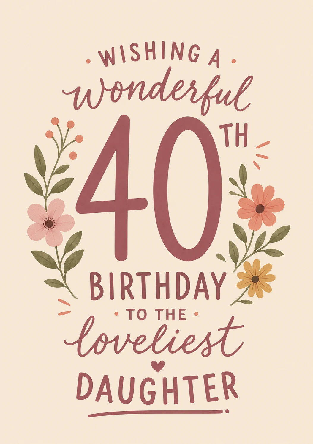 Floral Wreath Daughter 40th Birthday Card for Her