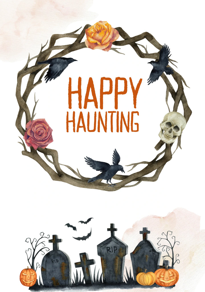 Spooky Wreath Ravens and Roses Halloween Card