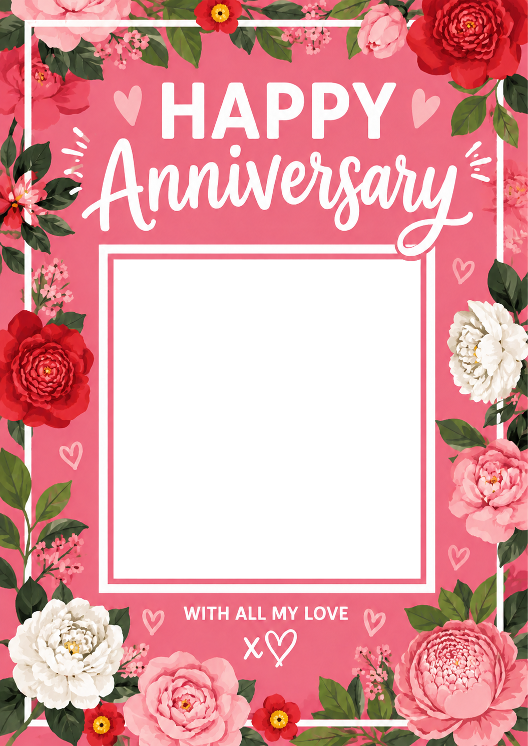 Pink Floral Happy Anniversary Photo Upload Anniversary Card