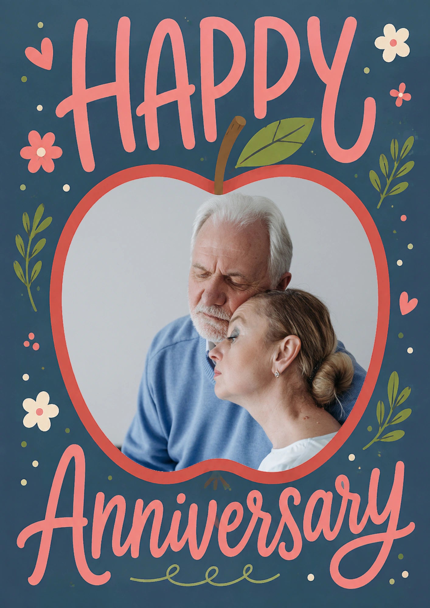 Floral Apple Frame Photo Upload Anniversary Card