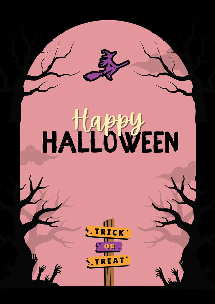 Witch Flying Broomstick Trick or Treat Halloween Card