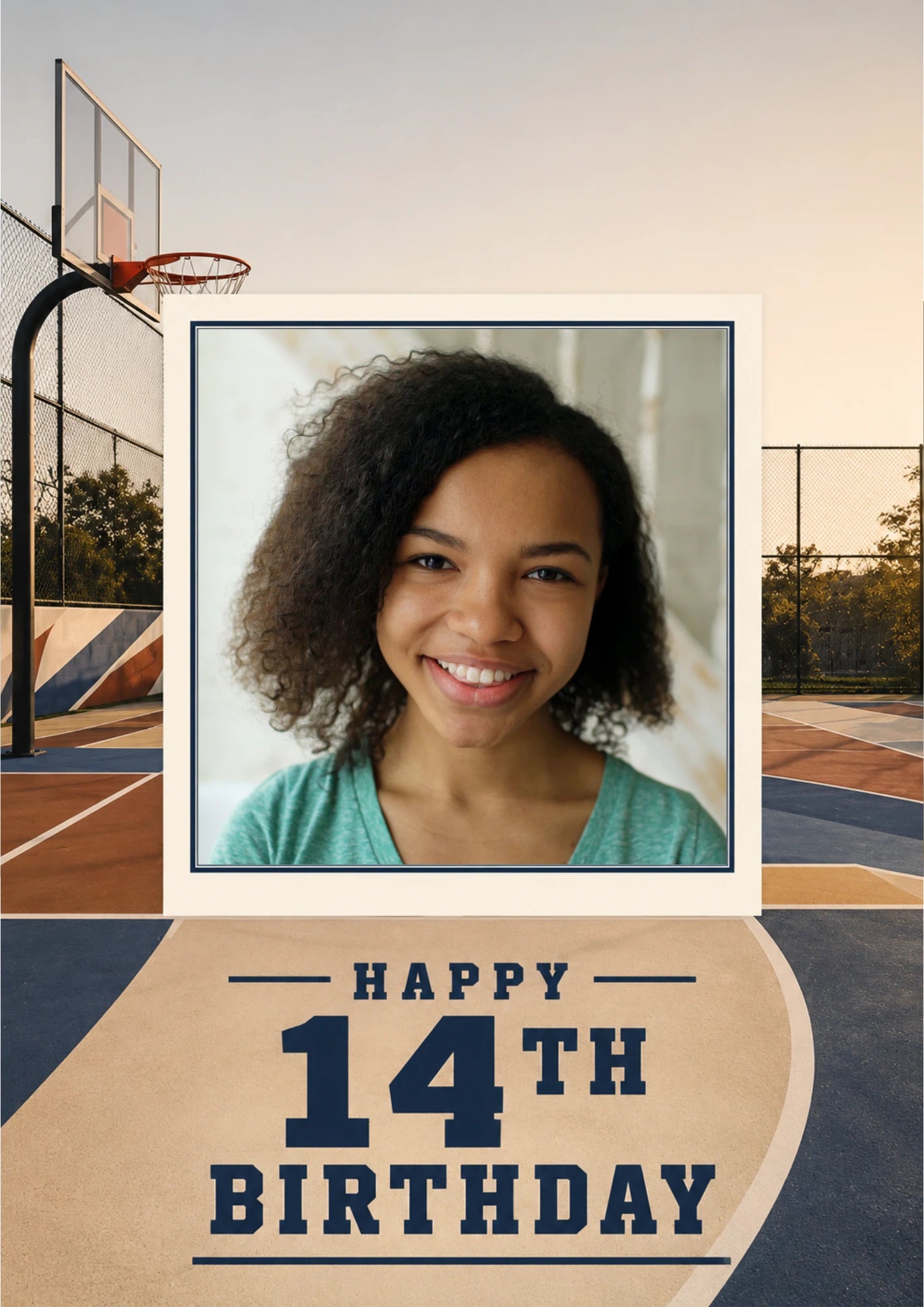 Basketball Court 14th Birthday Photo Upload Birthday Card