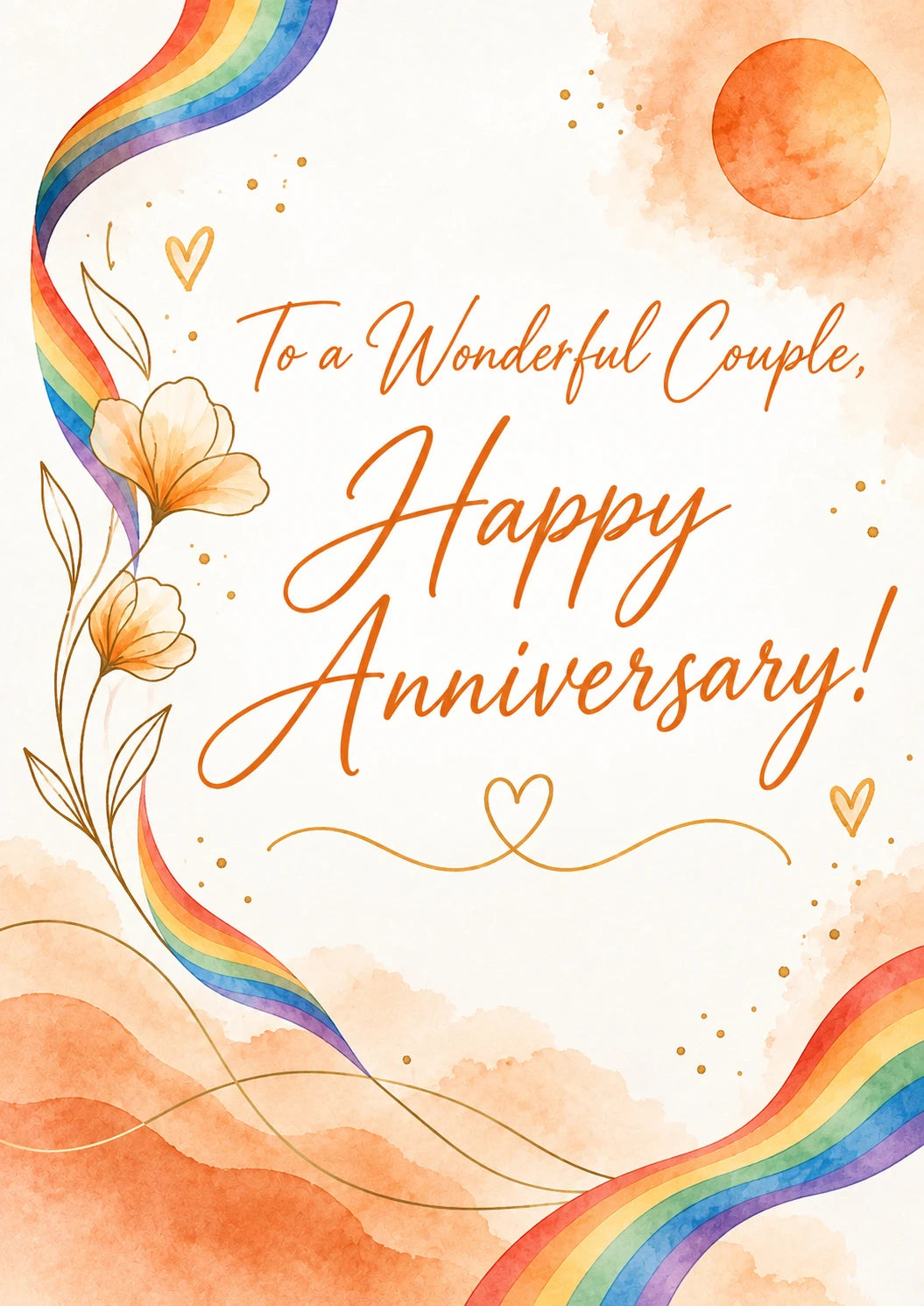 Rainbow Watercolour Floral LGBTQ+ Anniversary Card