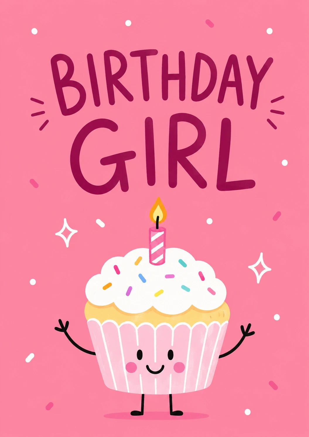 Happy Cupcake Character 5th Birthday Card for Her