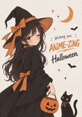 Load image into Gallery viewer, Anime Witch with Black Cat Halloween Card for Her
