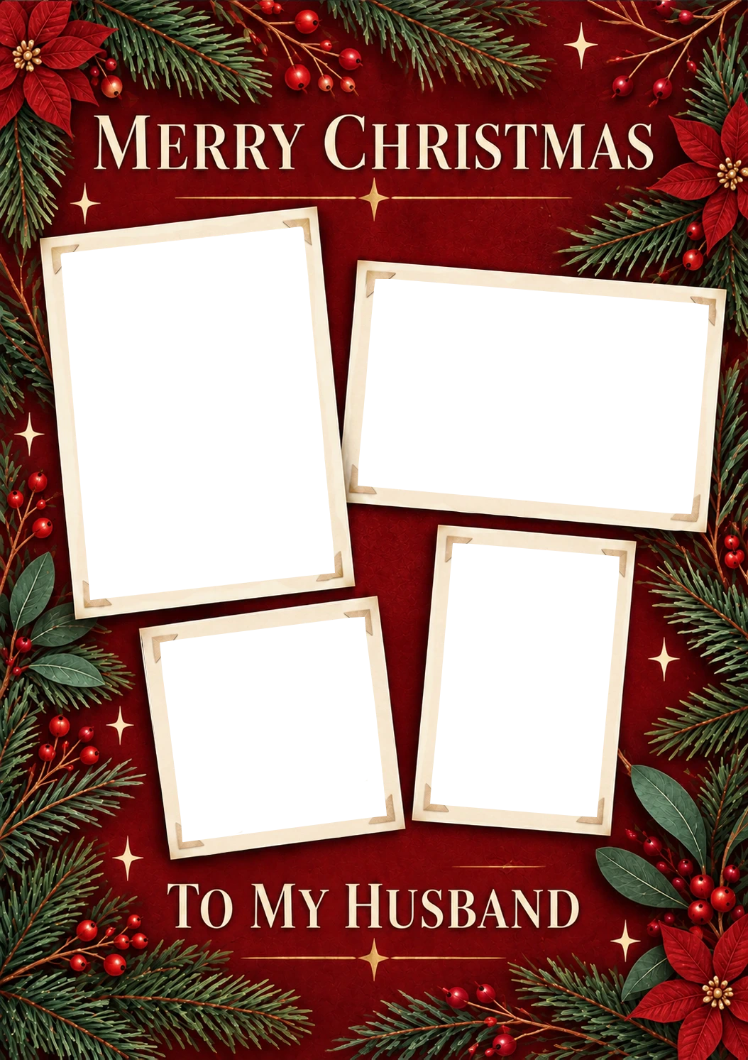 Red Festive Wreath Photo Upload Christmas Card for Him