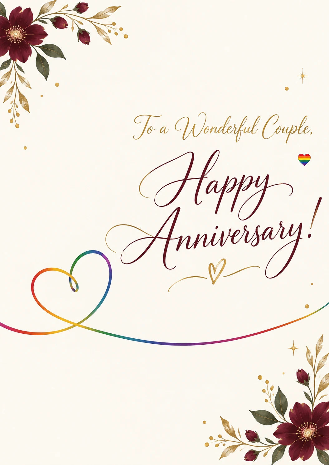 Rainbow Heart Floral LGBTQ+ Anniversary Card
