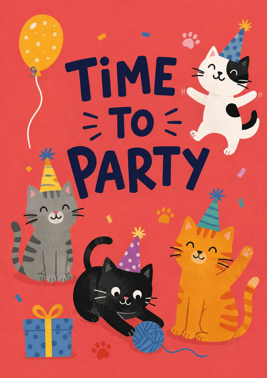 Cute Party Cats Time to Party 8th Birthday Card