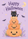 Load image into Gallery viewer, Cute Black Cat Stacked Pumpkins Halloween Card

