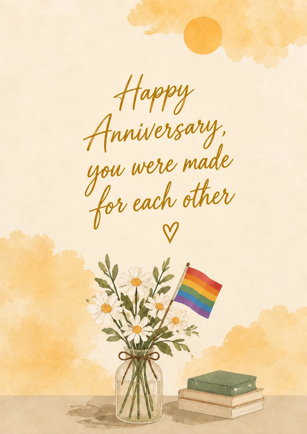 Rainbow Pride Daisy Jar Happy Anniversary Card