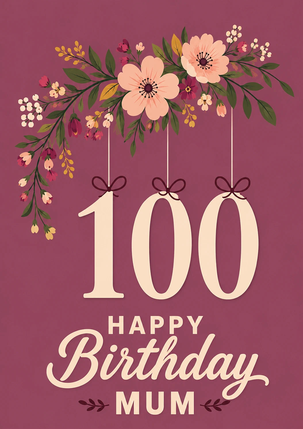 Floral Hanging Number 100th Birthday Card for Her