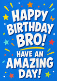Load image into Gallery viewer, Bold Blue Confetti Happy Birthday Bro Card for Him
