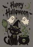 Load image into Gallery viewer, Black Cat Witch Cauldron and Ghosts Halloween Card
