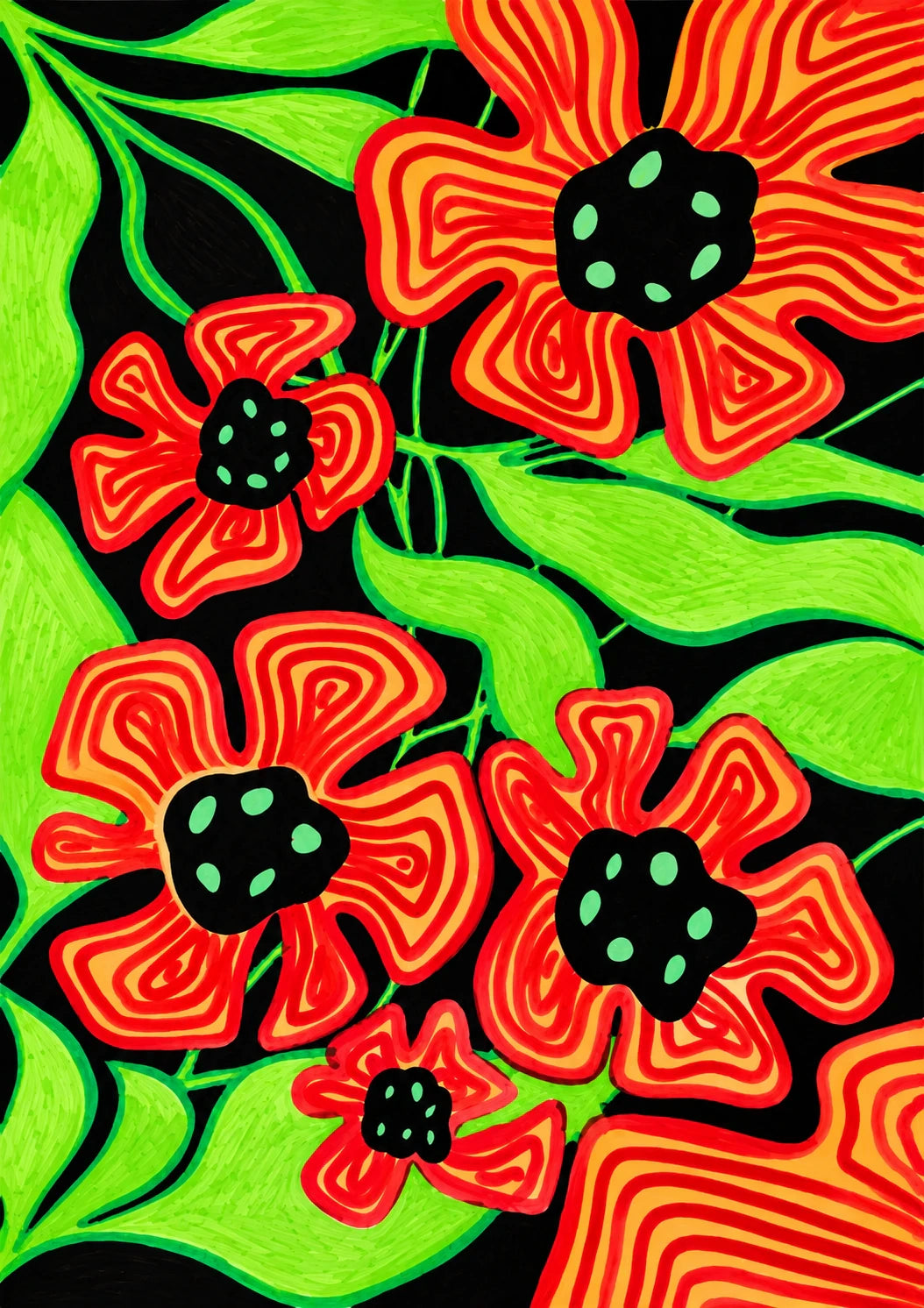 Bold Red Floral Illustrated Birthday Card for Her