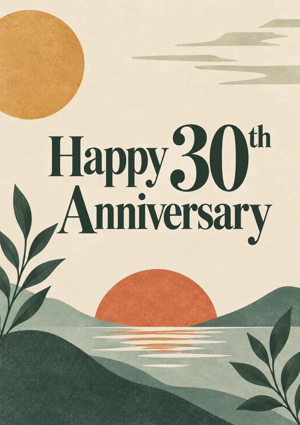 Boho Sunset Landscape Happy 30th Anniversary Card