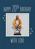 Load image into Gallery viewer, Navy Blue Stamp Hearts Photo Upload 20th Birthday Card for Him
