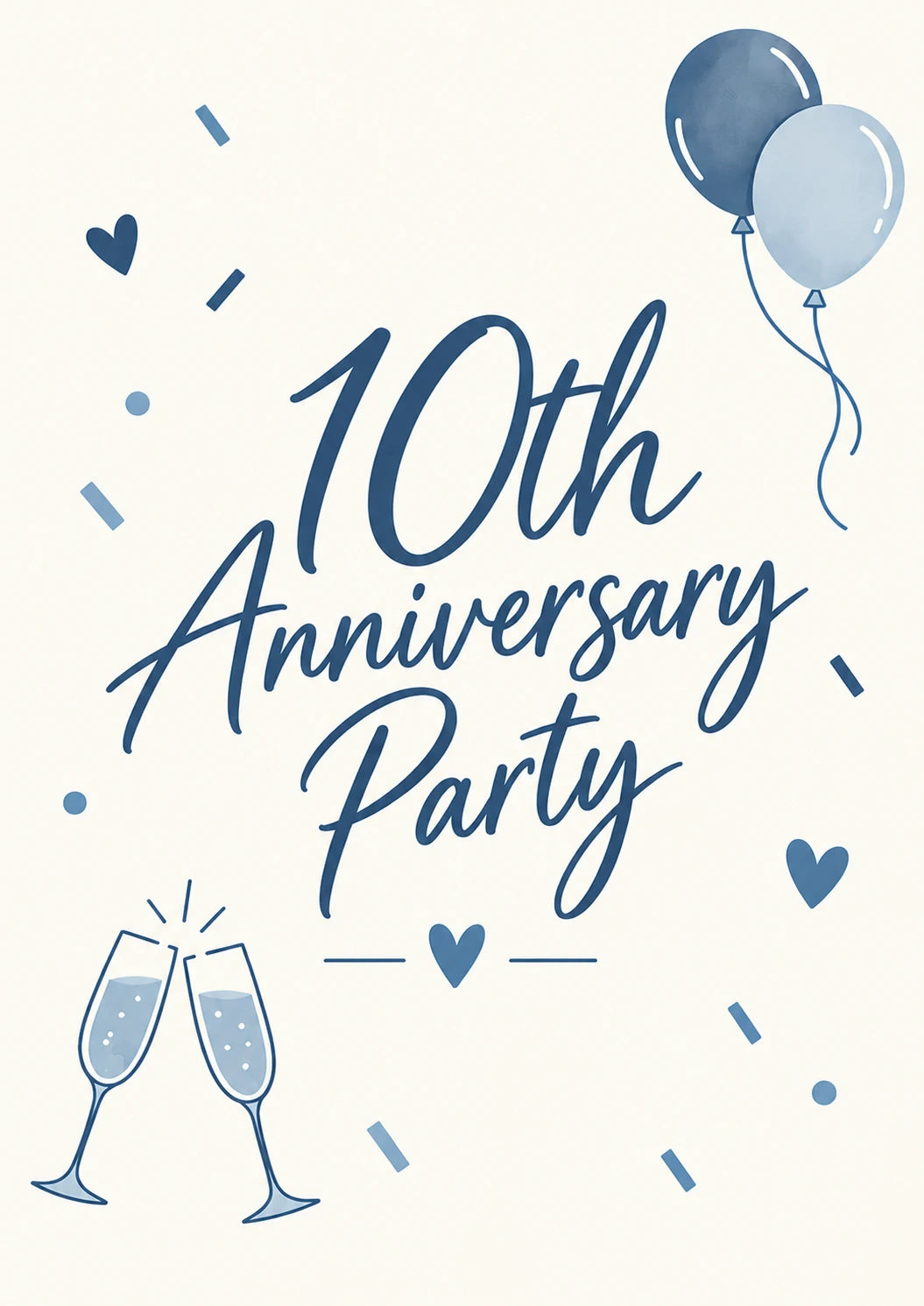Blue Balloon Champagne Toast 10th Anniversary Card