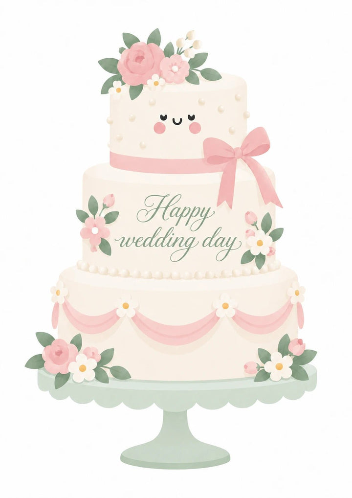 Cute Kawaii Tiered Floral Wedding Day Card for Her