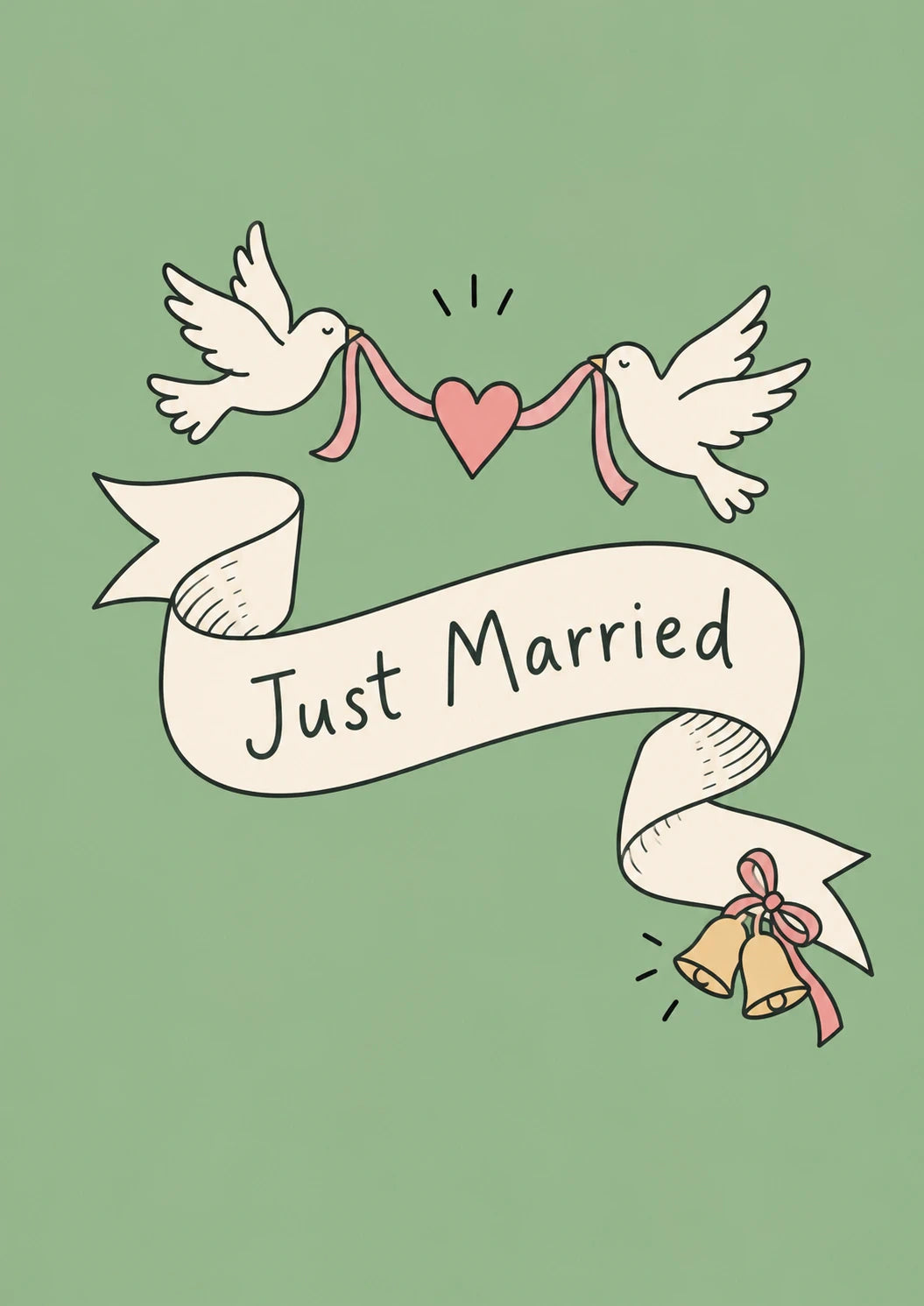 Two Doves Heart Banner Just Married Wedding Card