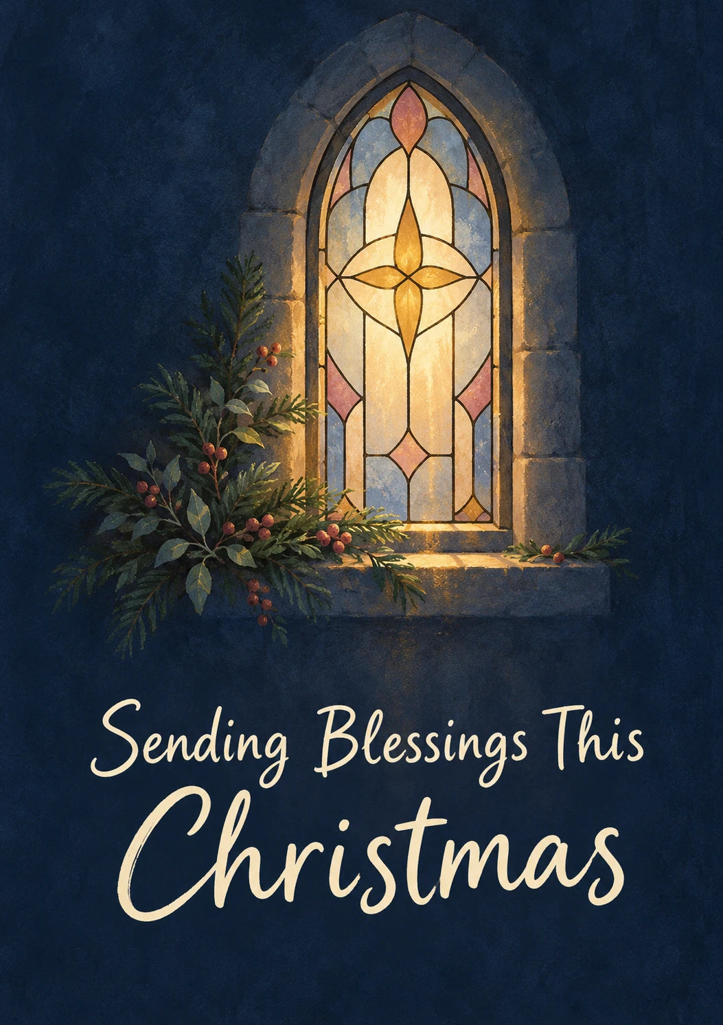 Stained Glass Window Blessing Christmas Card for Cousin