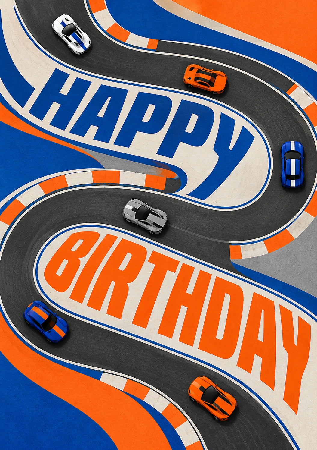Racing Track Cars Happy Birthday Card for Him