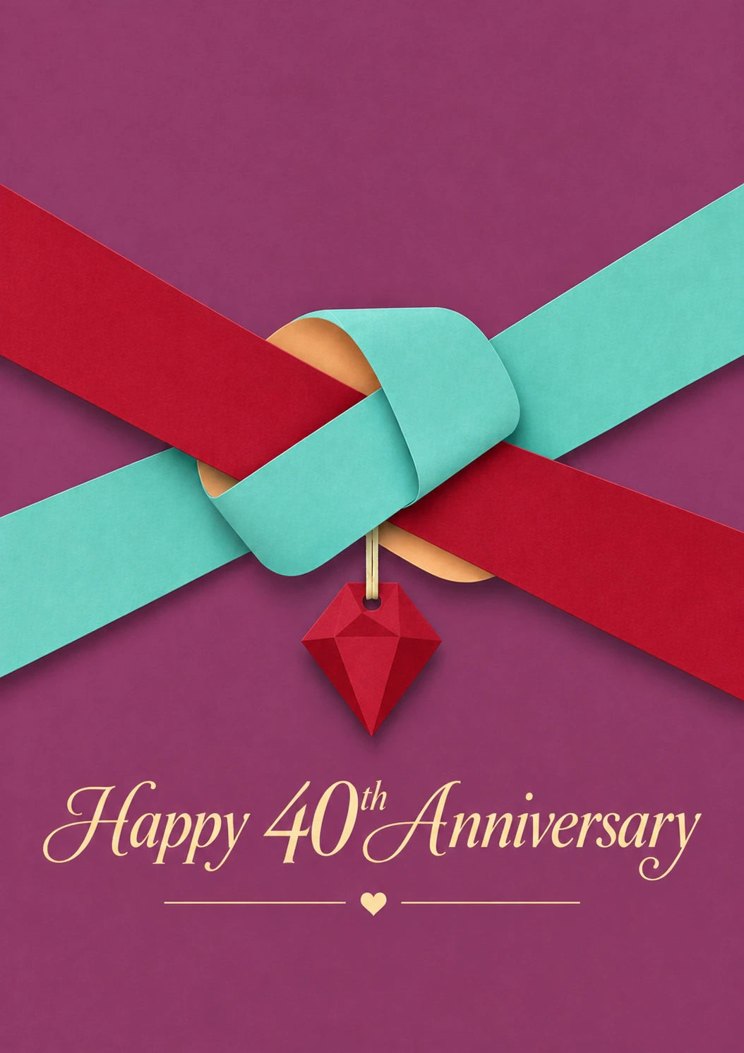 Ruby Gem Interlocked Ribbon 40th Anniversary Card